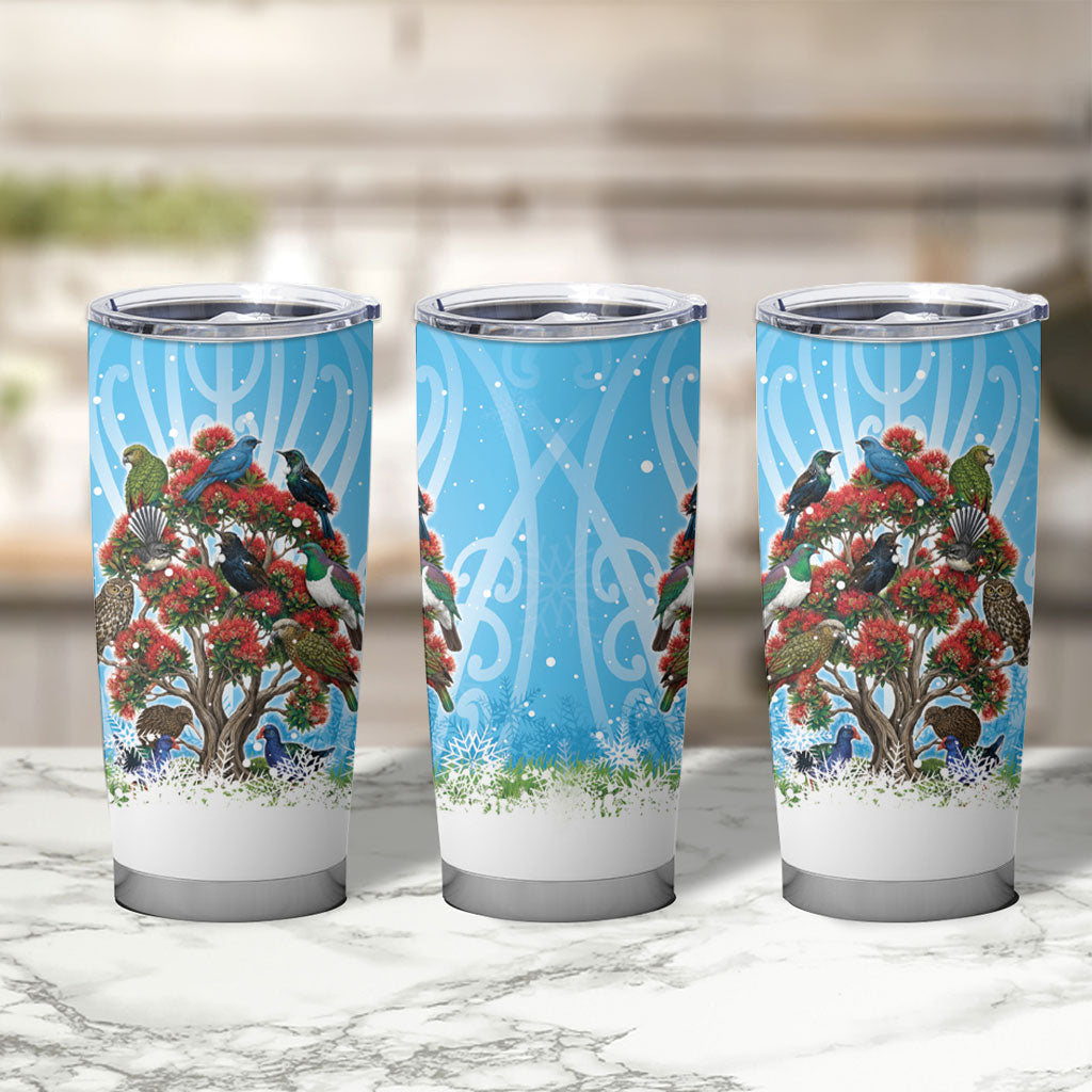New Zealand Birds Christmas Tumbler Cup Pohutukawa Xmas Tree
