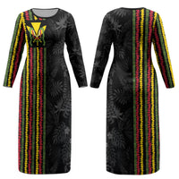 Hawaii Lei Kanaka Maoli Flag Couples Matching Long Sleeve Bodycon Dress and Long Sleeve Button Shirt Tropical Vibes