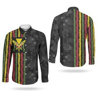 Hawaii Lei Kanaka Maoli Flag Couples Matching Off The Shoulder Long Sleeve Dress and Long Sleeve Button Shirt Tropical Vibes