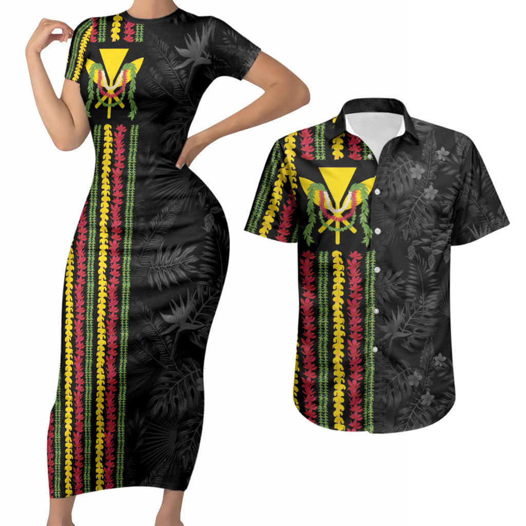 Hawaii Lei Kanaka Maoli Flag Couples Matching Short Sleeve Bodycon Dress and Hawaiian Shirt Tropical Vibes