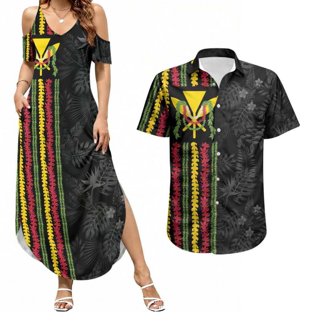 Hawaii Lei Kanaka Maoli Flag Couples Matching Summer Maxi Dress and Hawaiian Shirt Tropical Vibes