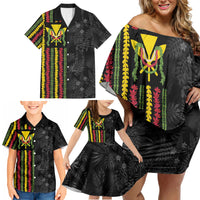 Hawaii Lei Kanaka Maoli Flag Family Matching Off Shoulder Short Dress and Hawaiian Shirt Tropical Vibes