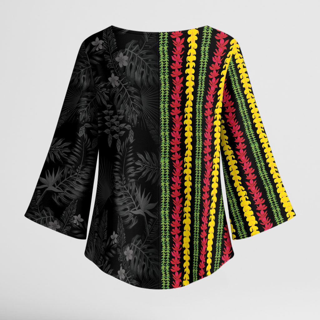 Hawaii Lei Kanaka Maoli Flag Kimono Sleeve Blouse Tropical Vibes