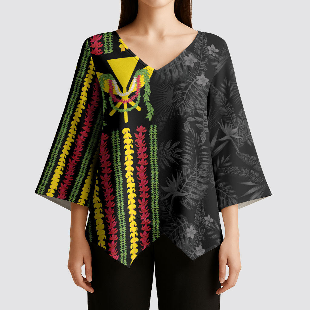 Hawaii Lei Kanaka Maoli Flag Kimono Sleeve Blouse Tropical Vibes