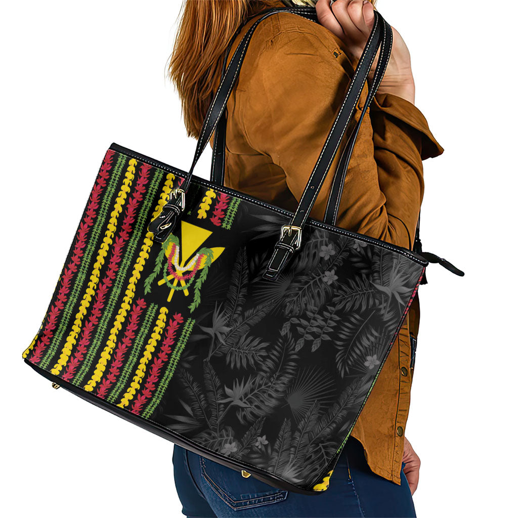 Hawaii Lei Kanaka Maoli Flag Leather Tote Bag Tropical Vibes