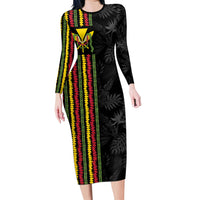 Hawaii Lei Kanaka Maoli Flag Long Sleeve Bodycon Dress Tropical Vibes