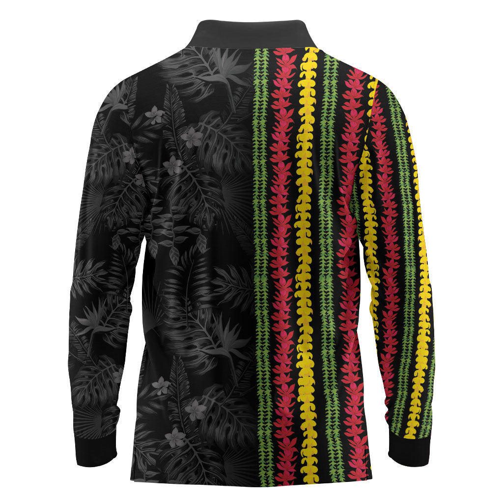 Hawaii Lei Kanaka Maoli Flag Long Sleeve Polo Shirt Tropical Vibes