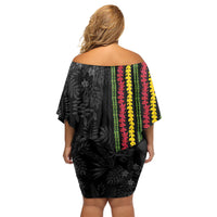 Hawaii Lei Kanaka Maoli Flag Off Shoulder Short Dress Tropical Vibes