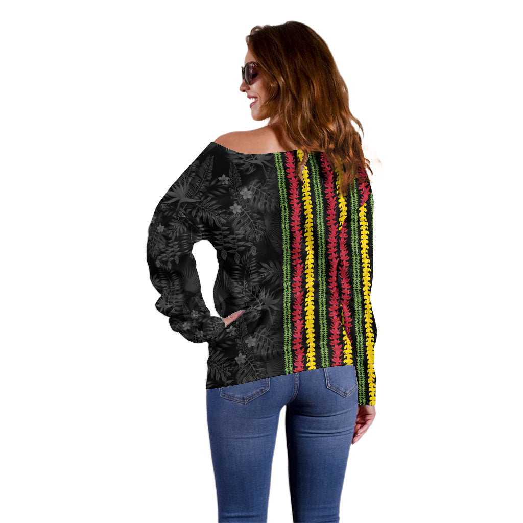 Hawaii Lei Kanaka Maoli Flag Off Shoulder Sweater Tropical Vibes