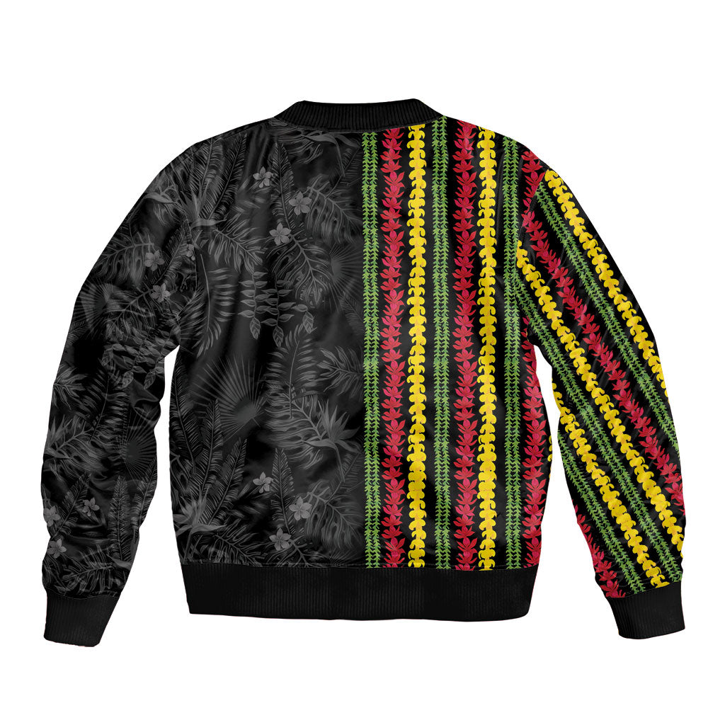 Hawaii Lei Kanaka Maoli Flag Sleeve Zip Bomber Jacket Tropical Vibes