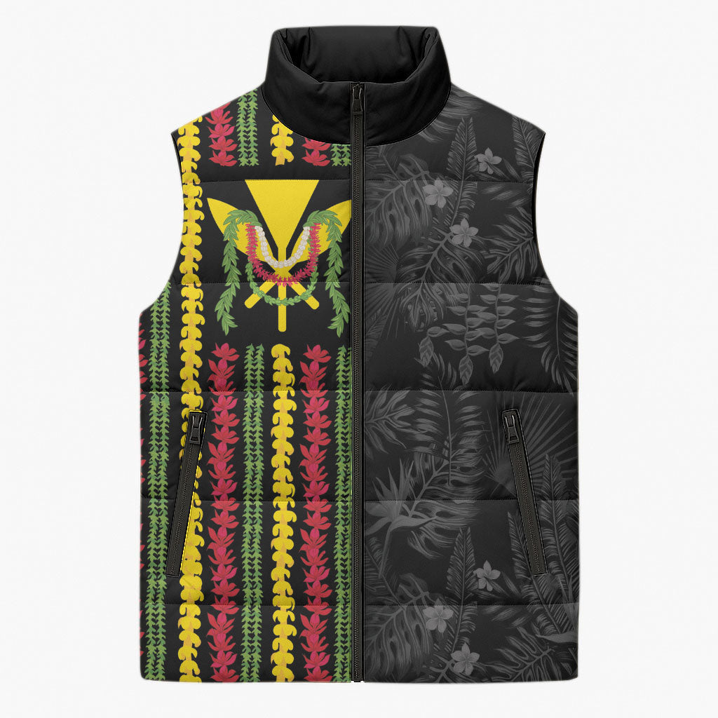 Hawaii Lei Kanaka Maoli Flag Sleeveless Puffer Jacket Tropical Vibes
