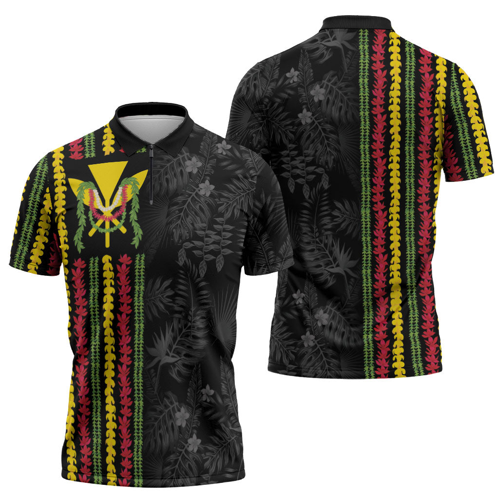 Hawaii Lei Kanaka Maoli Flag Zipper Polo Shirt Tropical Vibes