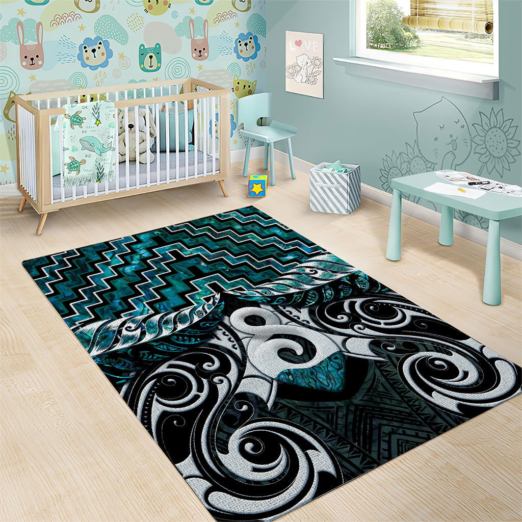 New Zealand Maori Area Rug Poutama Pikorua - Single Twist Paua Shell