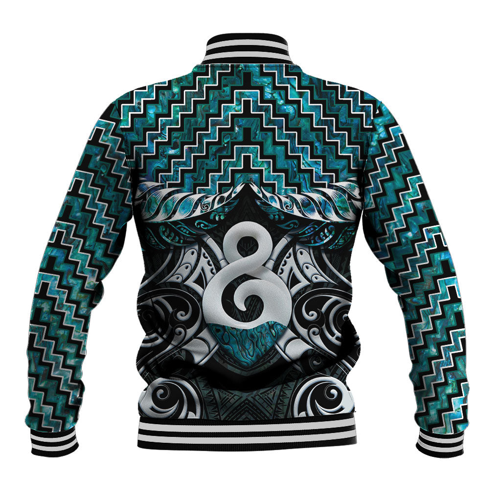 New Zealand Maori Baseball Jacket Poutama Pikorua - Single Twist Paua Shell