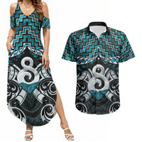 New Zealand Maori Couples Matching Summer Maxi Dress and Hawaiian Shirt Poutama Pikorua - Single Twist Paua Shell