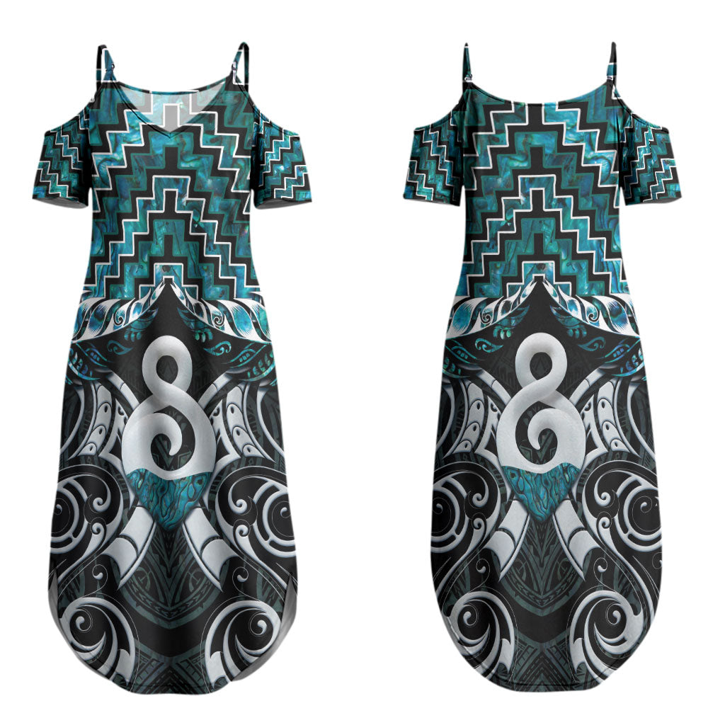 New Zealand Maori Couples Matching Summer Maxi Dress and Hawaiian Shirt Poutama Pikorua - Single Twist Paua Shell
