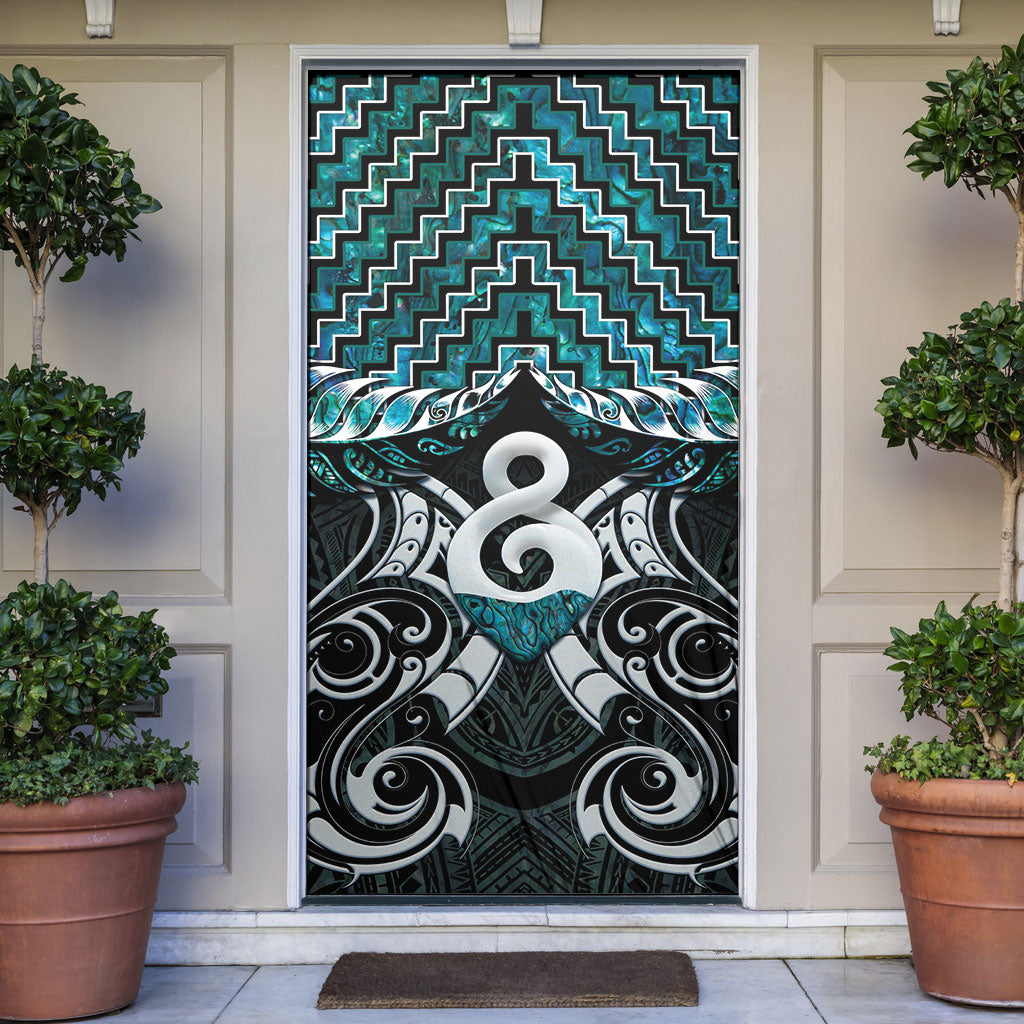 New Zealand Maori Door Cover Poutama Pikorua - Single Twist Paua Shell