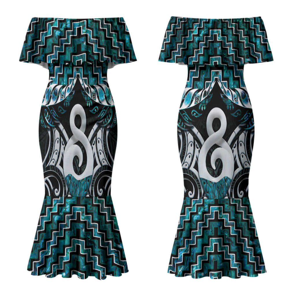 New Zealand Maori Family Matching Mermaid Dress and Hawaiian Shirt Poutama Pikorua - Single Twist Paua Shell