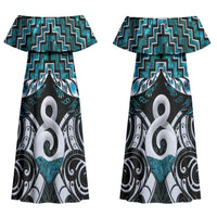 New Zealand Maori Family Matching Off Shoulder Maxi Dress and Hawaiian Shirt Poutama Pikorua - Single Twist Paua Shell