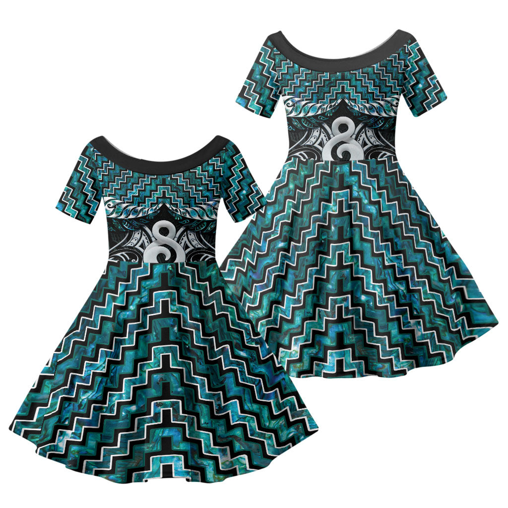 New Zealand Maori Family Matching Puletasi and Hawaiian Shirt Poutama Pikorua - Single Twist Paua Shell