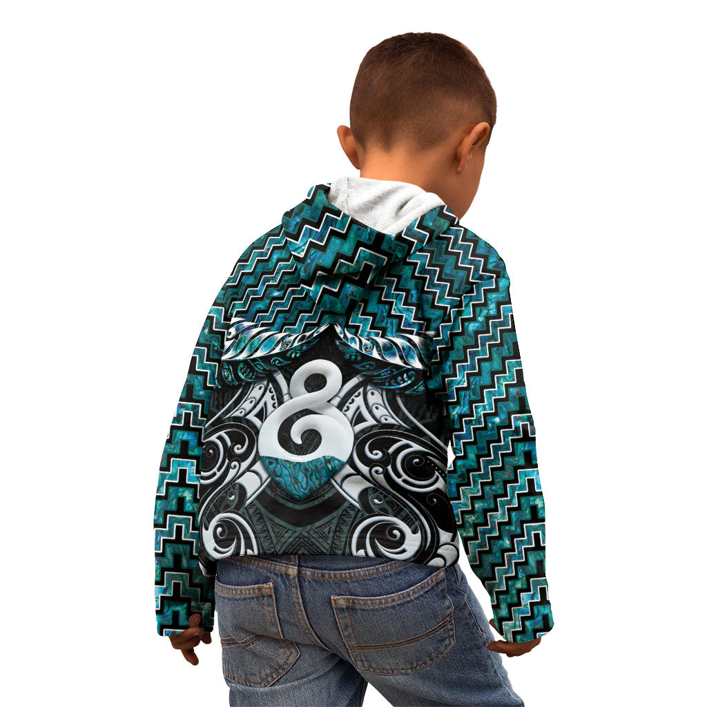 New Zealand Maori Kid Hoodie Poutama Pikorua - Single Twist Paua Shell