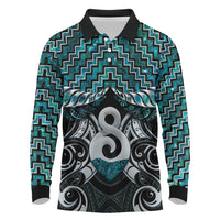 New Zealand Maori Long Sleeve Polo Shirt Poutama Pikorua - Single Twist Paua Shell