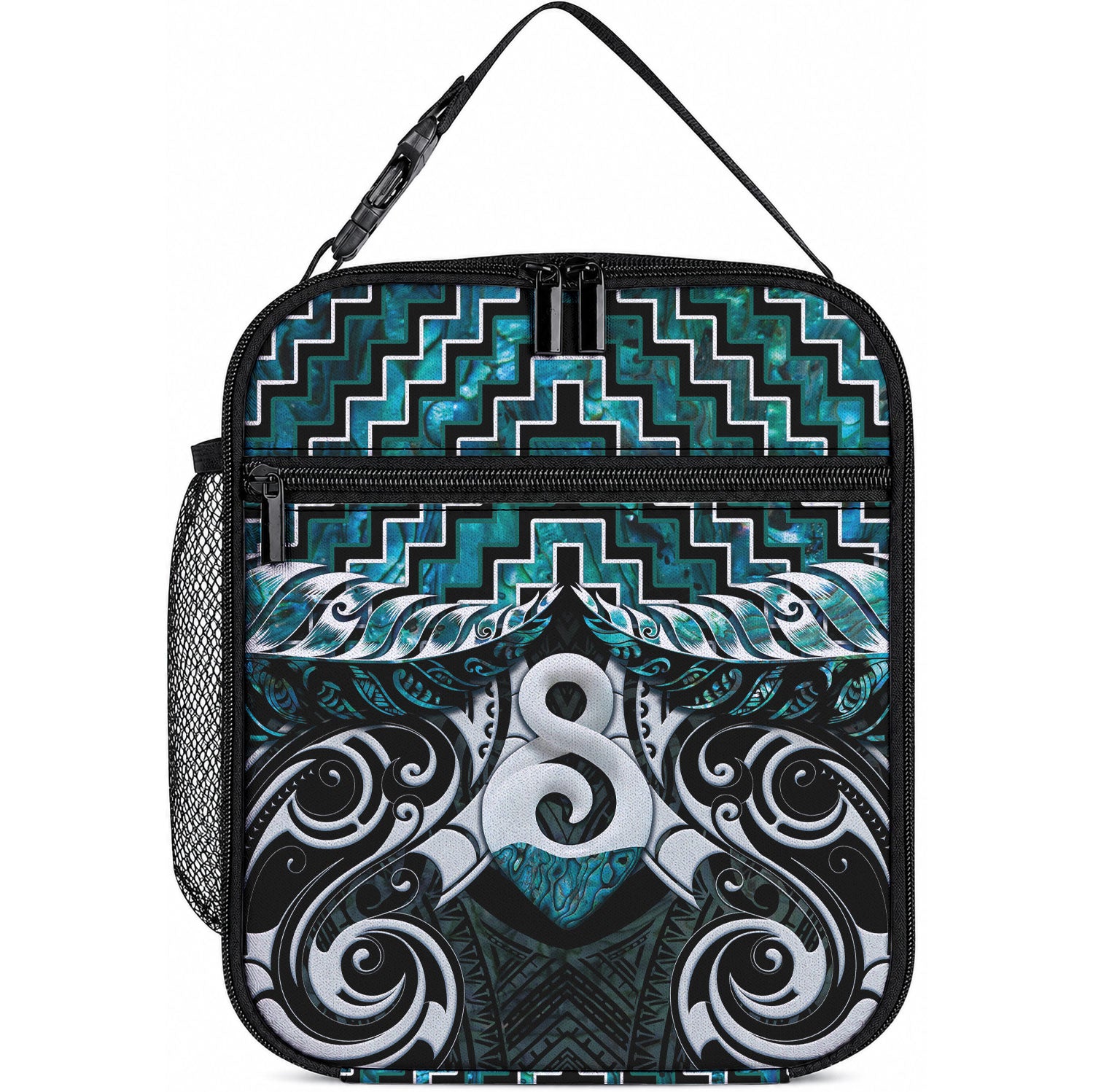 New Zealand Maori Lunch Bag Poutama Pikorua - Single Twist Paua Shell LT05 10.2 × 8.3 × 4.3 inch Turquoise - Polynesian Pride