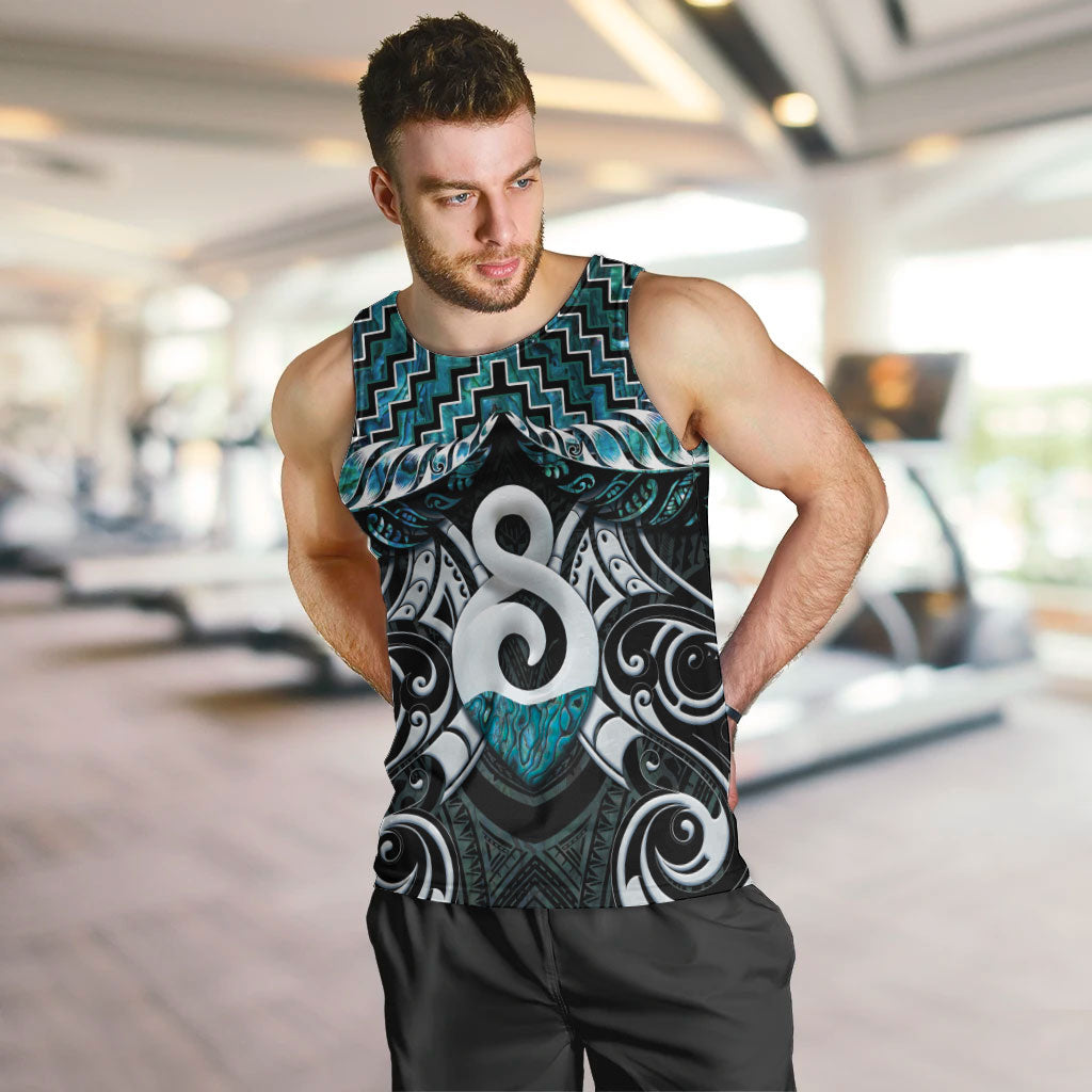 New Zealand Maori Men Tank Top Poutama Pikorua - Single Twist Paua Shell
