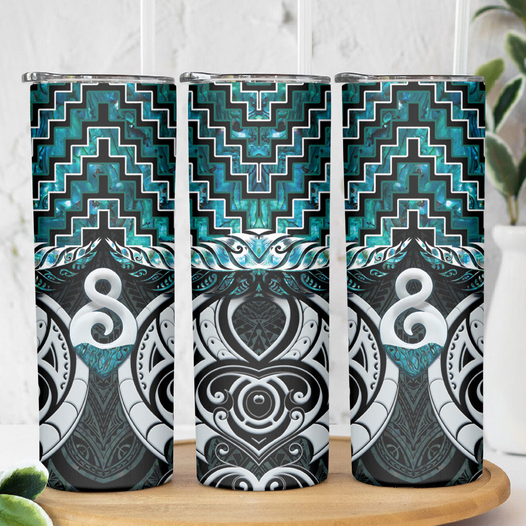 New Zealand Maori Skinny Tumbler Poutama Pikorua - Single Twist Paua Shell