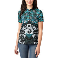 New Zealand Maori Women Polo Shirt Poutama Pikorua - Single Twist Paua Shell