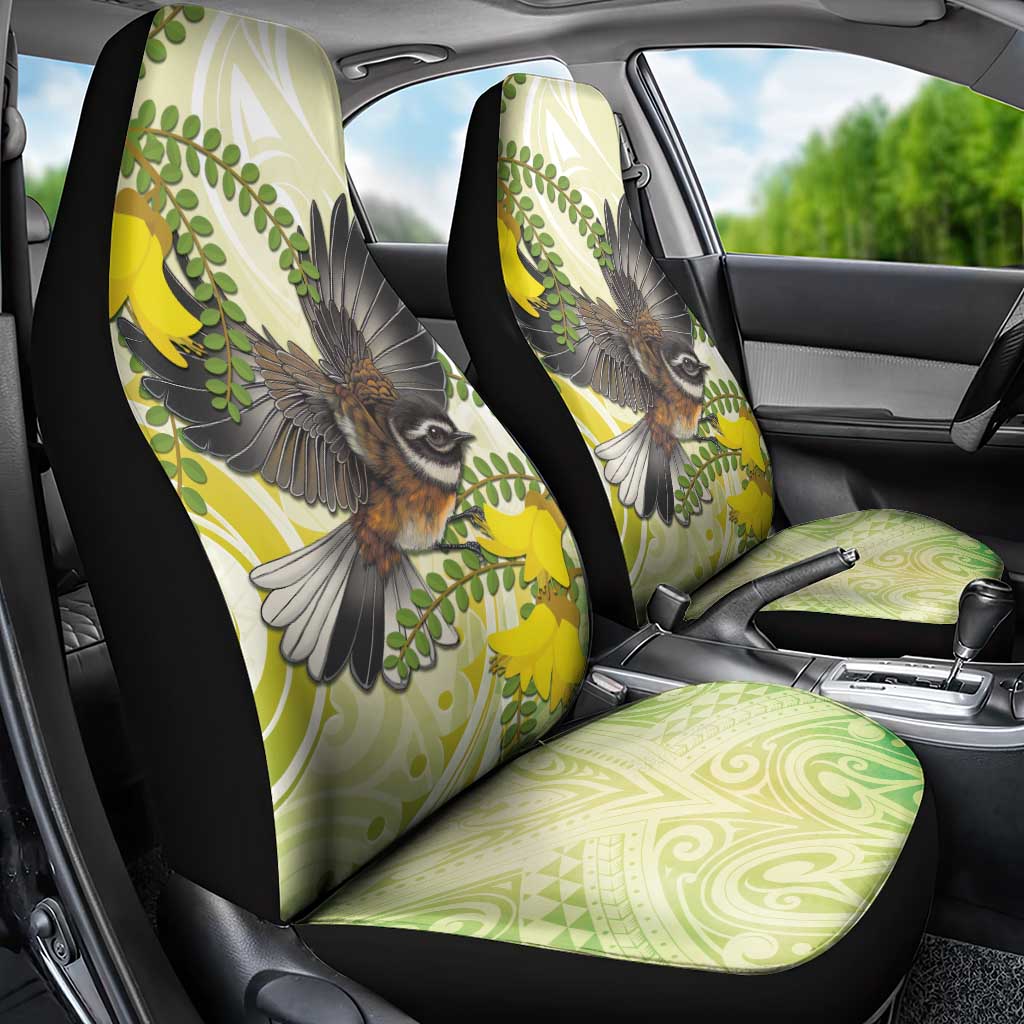 New Zealand Piwakawaka Fantail Bird Car Seat Cover With Kowhai Flowers LT05 - Polynesian Pride