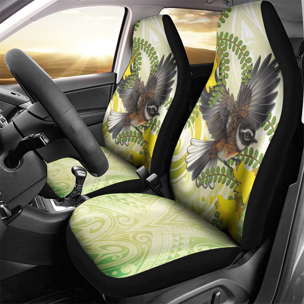 New Zealand Piwakawaka Fantail Bird Car Seat Cover With Kowhai Flowers LT05 - Polynesian Pride