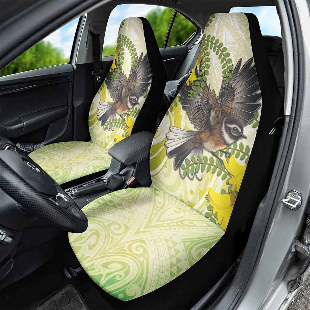 New Zealand Piwakawaka Fantail Bird Car Seat Cover With Kowhai Flowers LT05 - Polynesian Pride