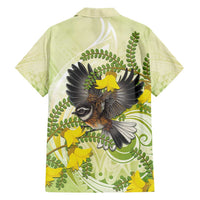 New Zealand Piwakawaka Fantail Bird Family Matching Long Sleeve Bodycon Dress and Hawaiian Shirt With Kowhai Flowers LT05 - Polynesian Pride