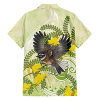 New Zealand Piwakawaka Fantail Bird Family Matching Off The Shoulder Long Sleeve Dress and Hawaiian Shirt With Kowhai Flowers LT05 - Polynesian Pride