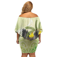 New Zealand Piwakawaka Fantail Bird Family Matching Off Shoulder Short Dress and Hawaiian Shirt With Kowhai Flowers LT05 - Polynesian Pride