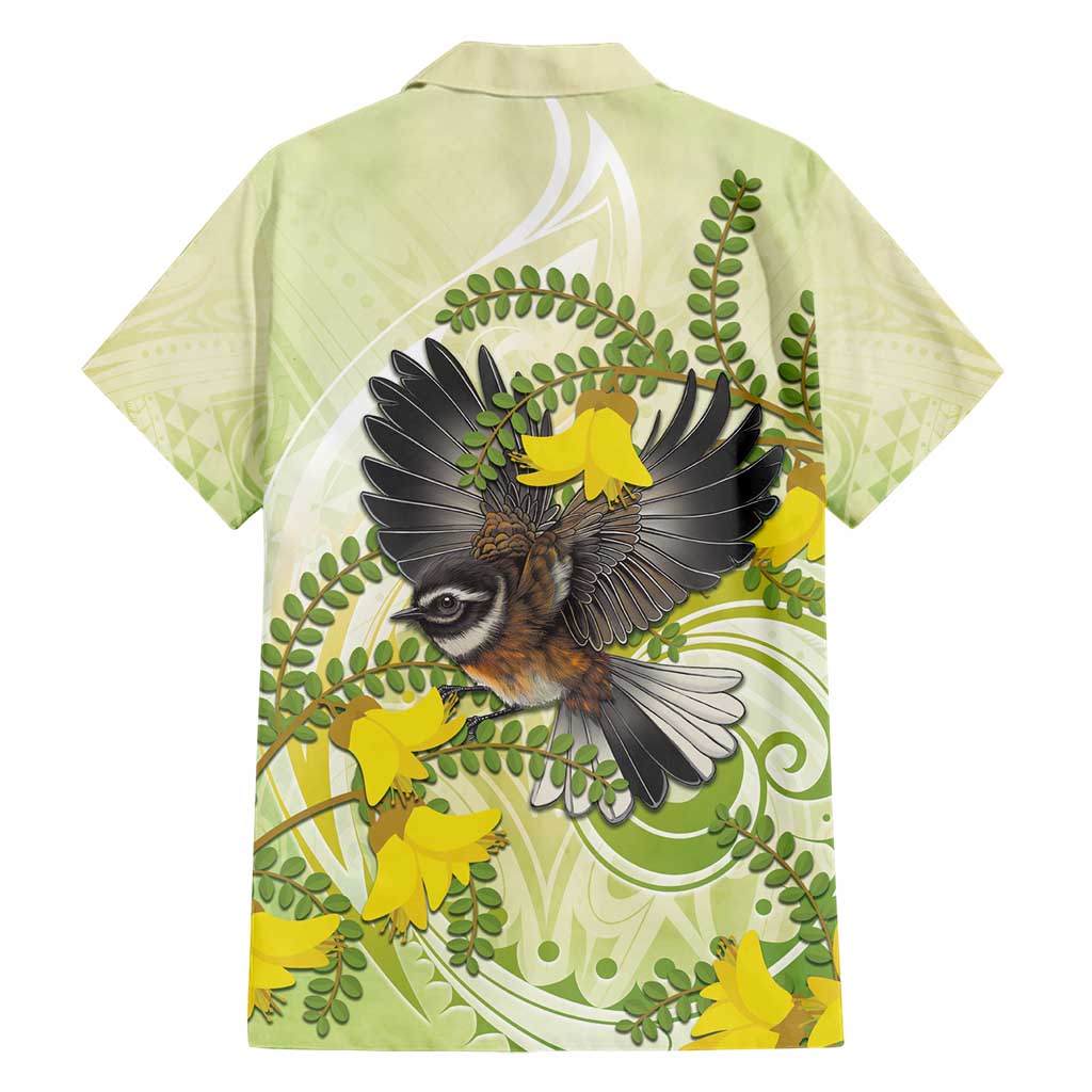 New Zealand Piwakawaka Fantail Bird Family Matching Short Sleeve Bodycon Dress and Hawaiian Shirt With Kowhai Flowers LT05 - Polynesian Pride