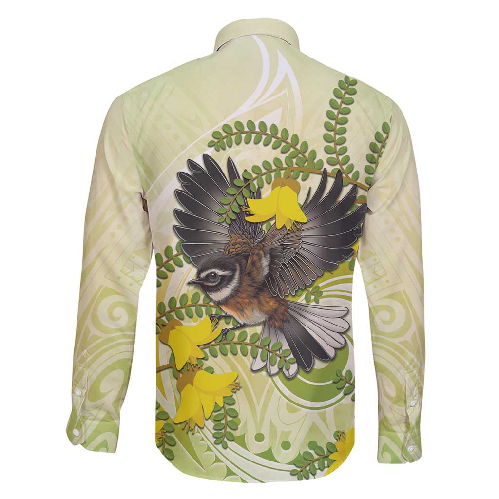 New Zealand Piwakawaka Fantail Bird Family Matching Short Sleeve Bodycon Dress and Hawaiian Shirt With Kowhai Flowers LT05 - Polynesian Pride