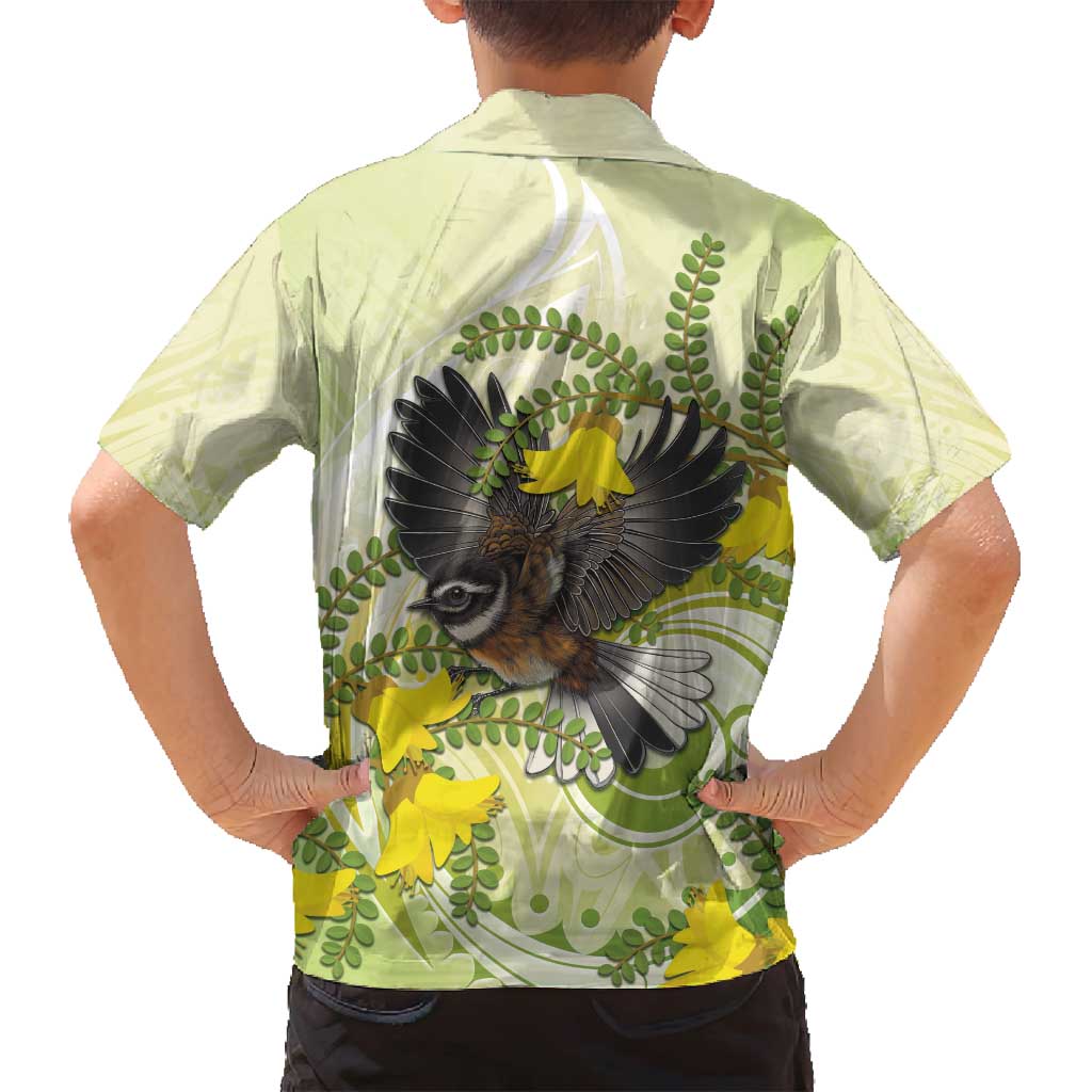 New Zealand Piwakawaka Fantail Bird Family Matching Summer Maxi Dress and Hawaiian Shirt With Kowhai Flowers LT05 - Polynesian Pride