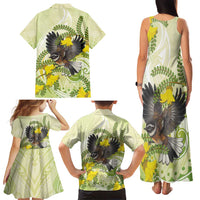 New Zealand Piwakawaka Fantail Bird Family Matching Tank Maxi Dress and Hawaiian Shirt With Kowhai Flowers LT05 - Polynesian Pride