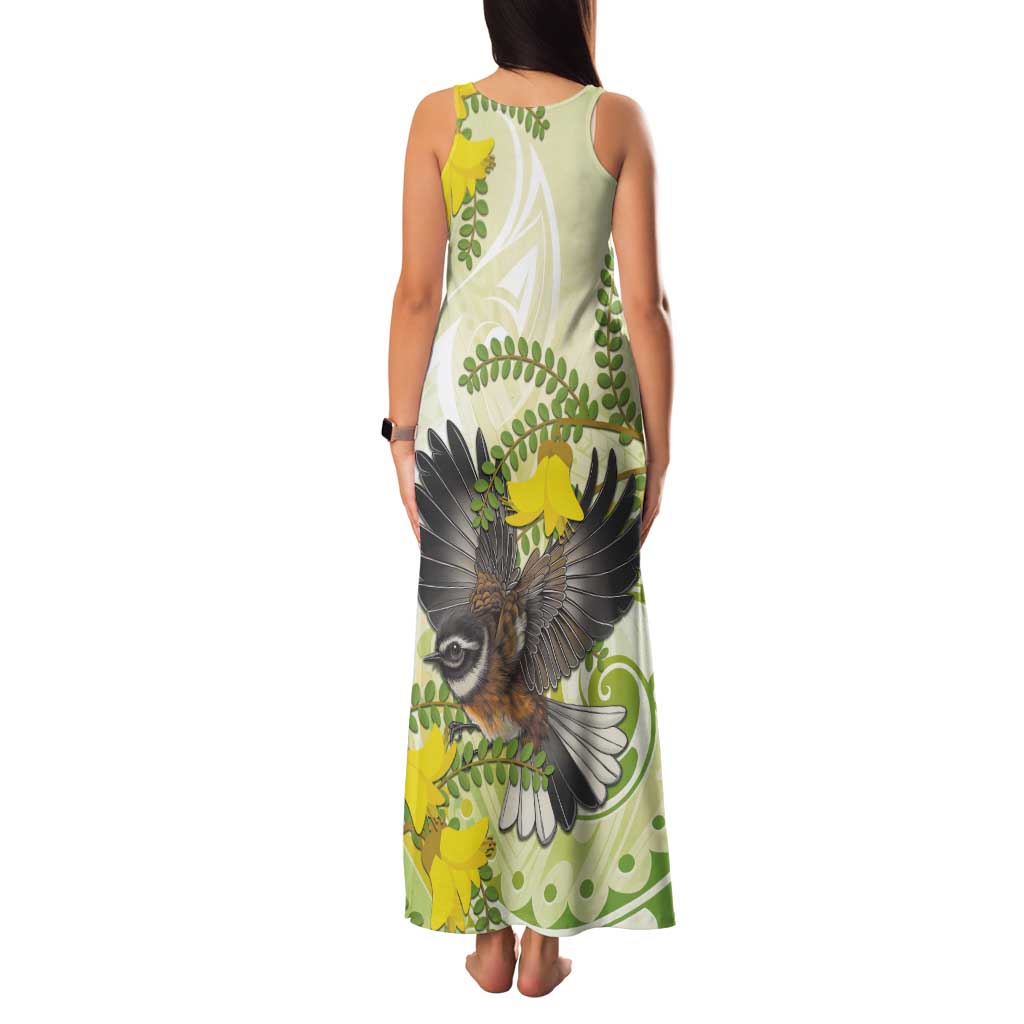 New Zealand Piwakawaka Fantail Bird Family Matching Tank Maxi Dress and Hawaiian Shirt With Kowhai Flowers LT05 - Polynesian Pride