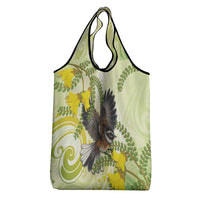 New Zealand Piwakawaka Fantail Bird Grocery Bag With Kowhai Flowers LT05 - Polynesian Pride