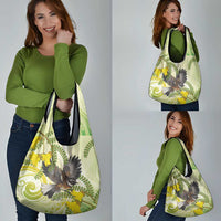 New Zealand Piwakawaka Fantail Bird Grocery Bag With Kowhai Flowers LT05 - Polynesian Pride