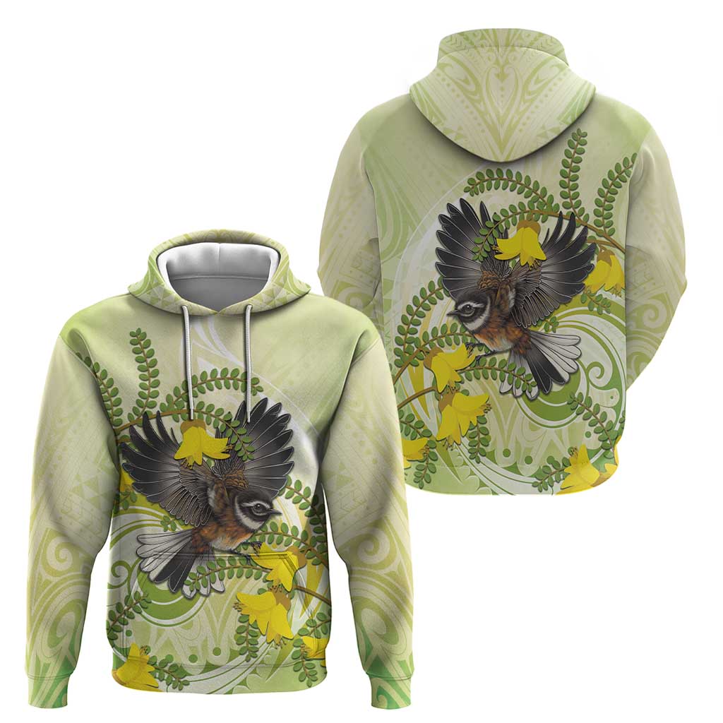 New Zealand Piwakawaka Fantail Bird Hoodie With Kowhai Flowers LT05 - Polynesian Pride