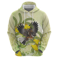 New Zealand Piwakawaka Fantail Bird Hoodie With Kowhai Flowers LT05 - Polynesian Pride