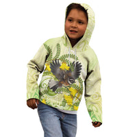 New Zealand Piwakawaka Fantail Bird Kid Hoodie With Kowhai Flowers LT05 - Polynesian Pride