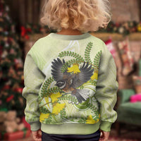New Zealand Piwakawaka Fantail Bird Kid Ugly Christmas Sweater With Kowhai Flowers LT05 - Polynesian Pride