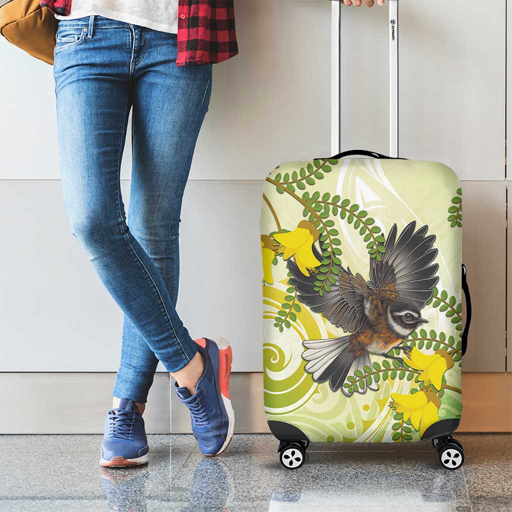 New Zealand Piwakawaka Fantail Bird Luggage Cover With Kowhai Flowers LT05 - Polynesian Pride