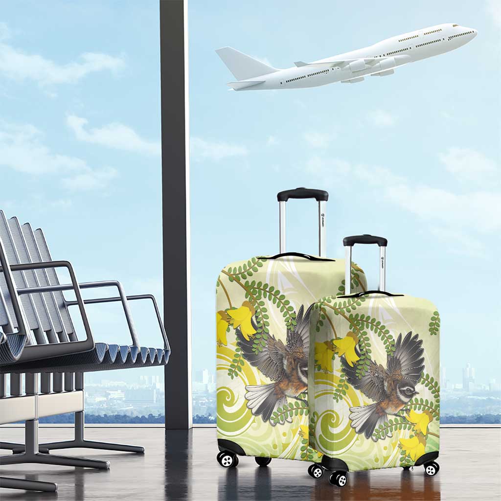 New Zealand Piwakawaka Fantail Bird Luggage Cover With Kowhai Flowers LT05 - Polynesian Pride