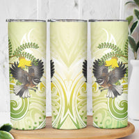 New Zealand Piwakawaka Fantail Bird Skinny Tumbler With Kowhai Flowers LT05 - Polynesian Pride